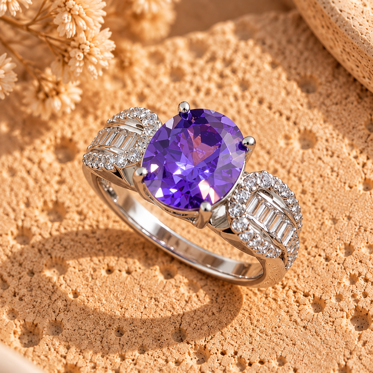 925 Sterling Silver Purple Gemstone Ring for Women | Elegant Amethyst Style Silver Ring
