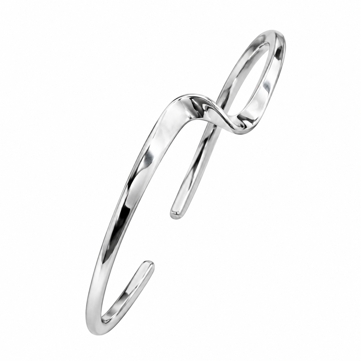 tMinimal Silver Wave Cuff Bracele