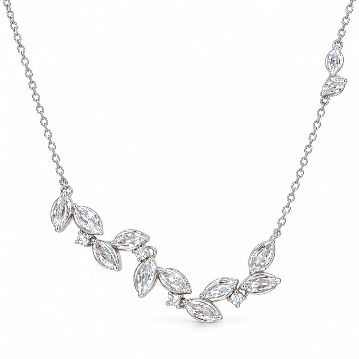 Women’s Silver Crystal Leaf Necklace