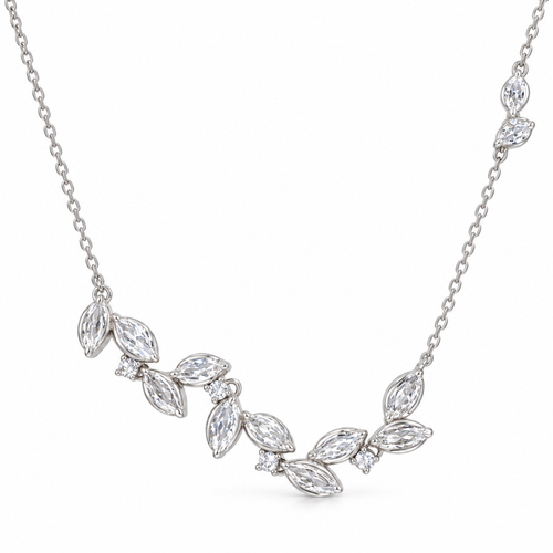 Women’s Silver Crystal Leaf Necklace