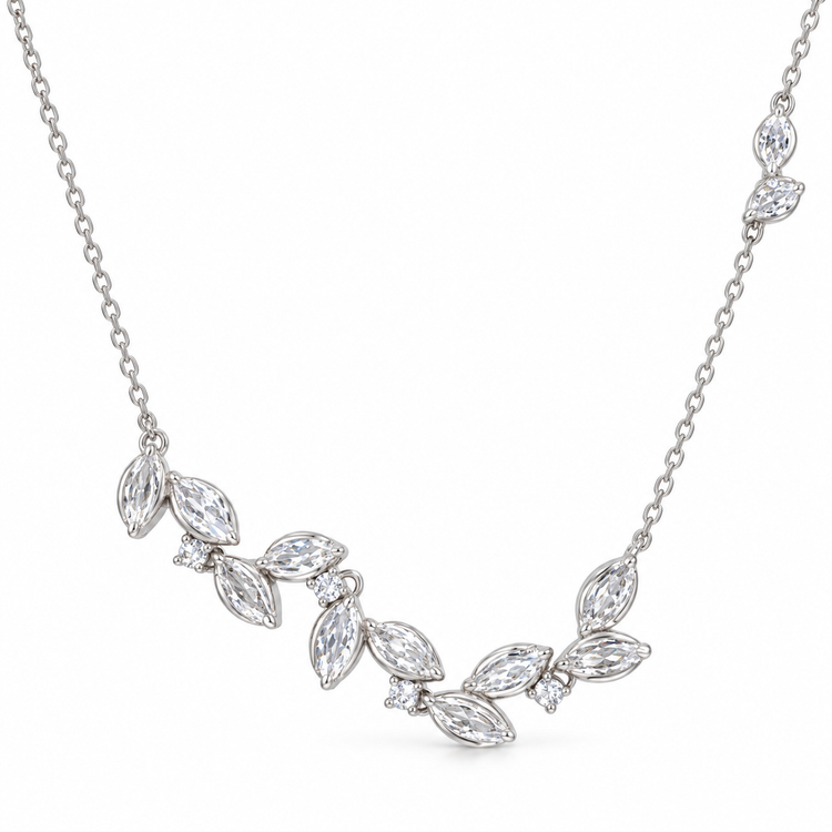 Women’s Silver Crystal Leaf Necklace