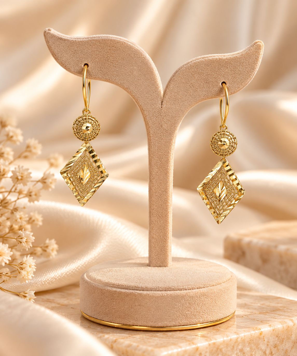 Gold Plated Silver Geometric Drop Earrings for Women – Elegant Long Dangle Earrings