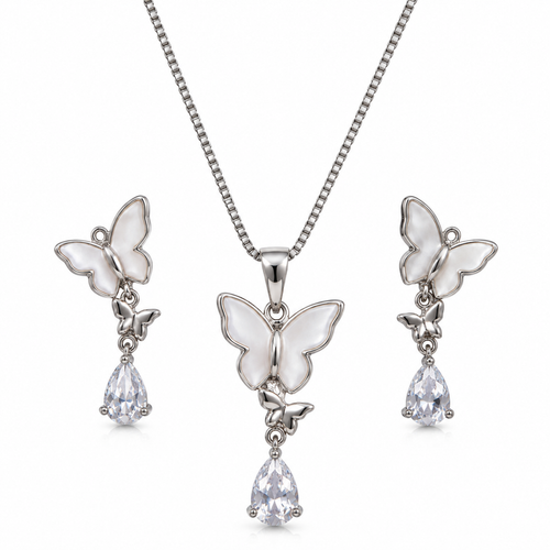 Women’s White Butterfly Necklace and Earrings Set