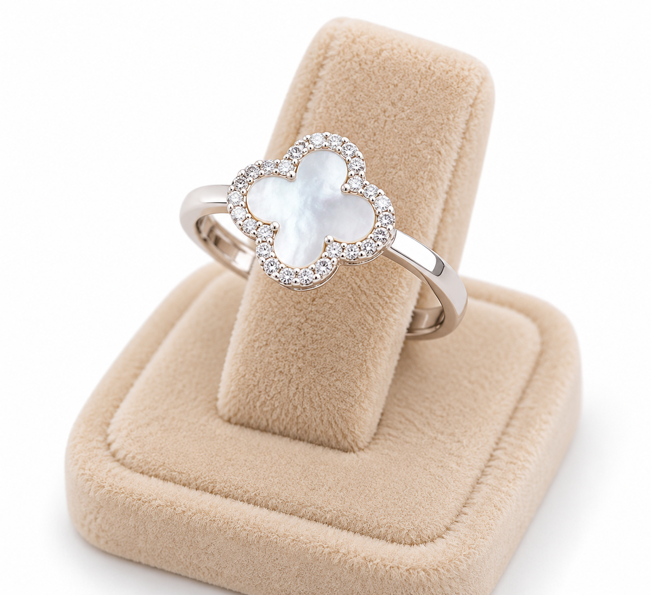 Women’s Silver Van Cleef Mother of Pearl Ring with Stones
