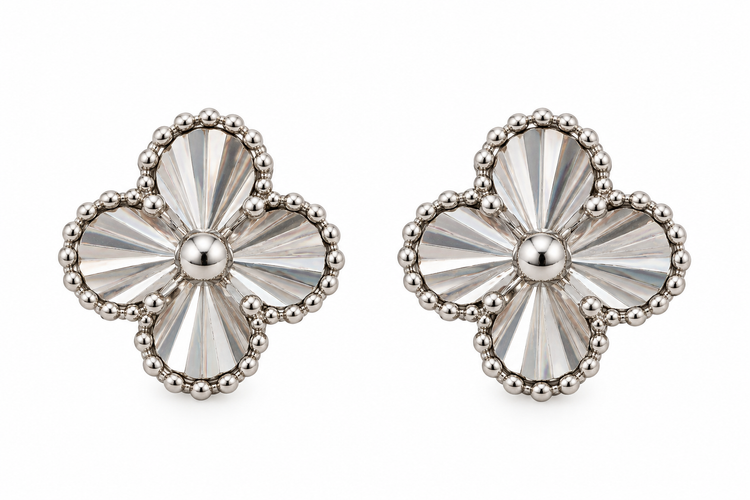 Women’s Silver Van Cleef Four Leaf Clover Stud Earrings