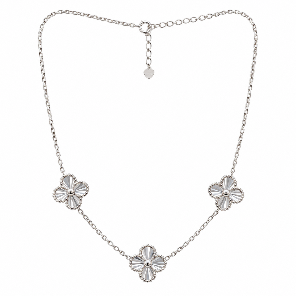 Women’s Silver Van Cleef Three Flower Layered Necklace