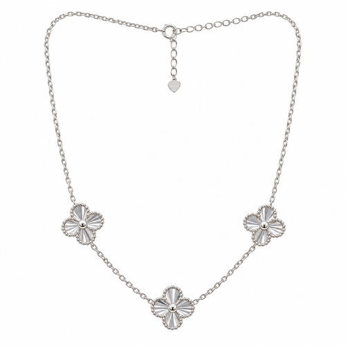 Women’s Silver Van Cleef Three Flower Layered Necklace