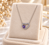 Purple Heart Crystal Pendant Necklace for Women