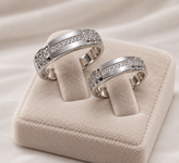 925 Sterling Silver Couple Wedding Rings with Geometric Design