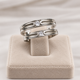 925 Sterling Silver Couple Wedding Rings with Modern Oval Design