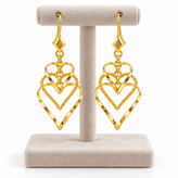 Yellow Gold Plated Silver Layered Heart Dangle Earrings