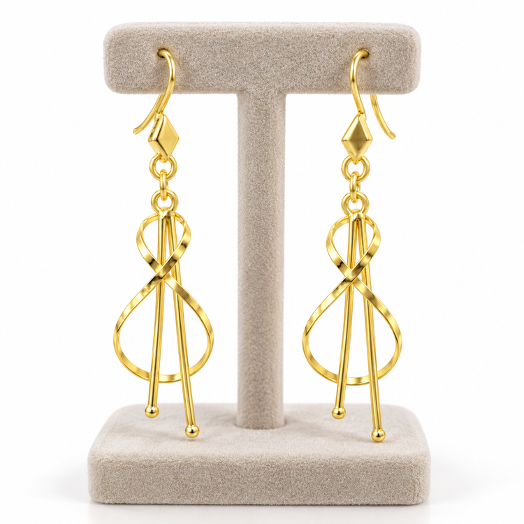 Yellow Gold Plated Silver Musical Note Dangle Earring